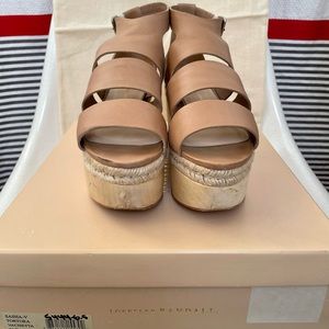LOEFFER RANDALL Sasha-V Tan Leather Platform Sandals Sz 6.5